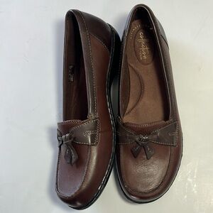 Clarks Brown Leather Loafers with Bow Detail